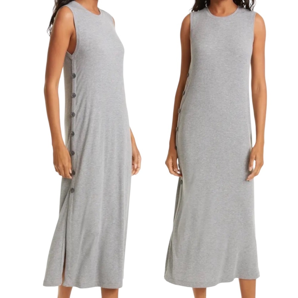 ATM | Ribbed Jersey Knit Button Tank Dress Gray Size Medium